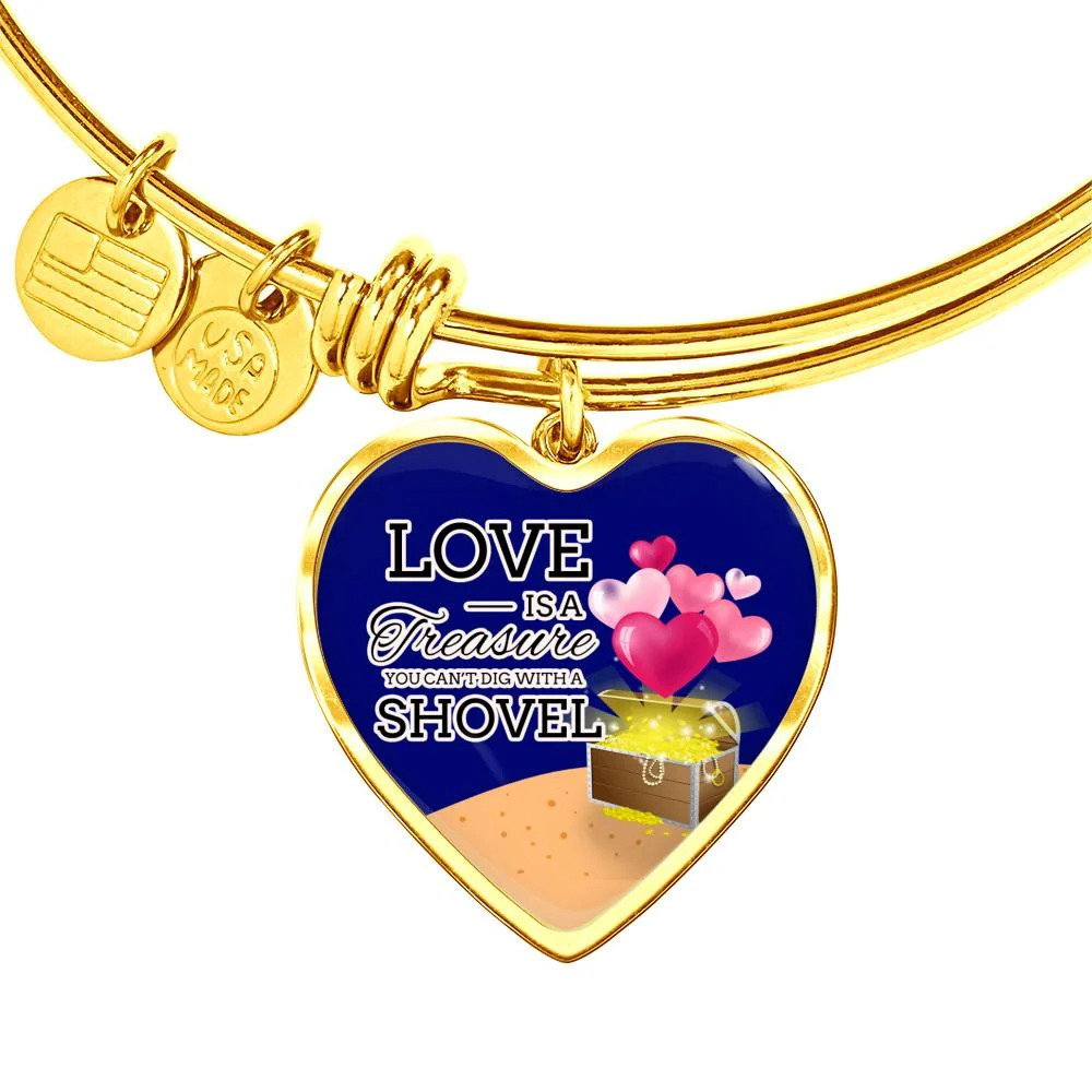 Love Is A Treasure Personalized Engraved Gold Heart Bangle Bracelet Custom Name